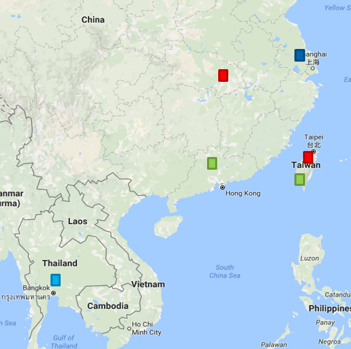 Greata service locations in Taiwan, China, and Thailand